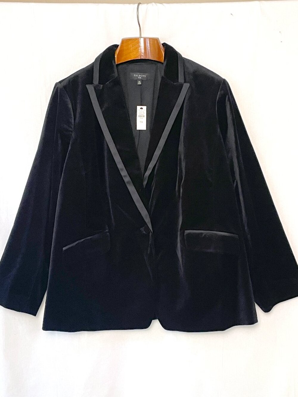 Talbots Plus 18W Black Velvet Tuxedo Blazer Jacket Satin Trim NWT
